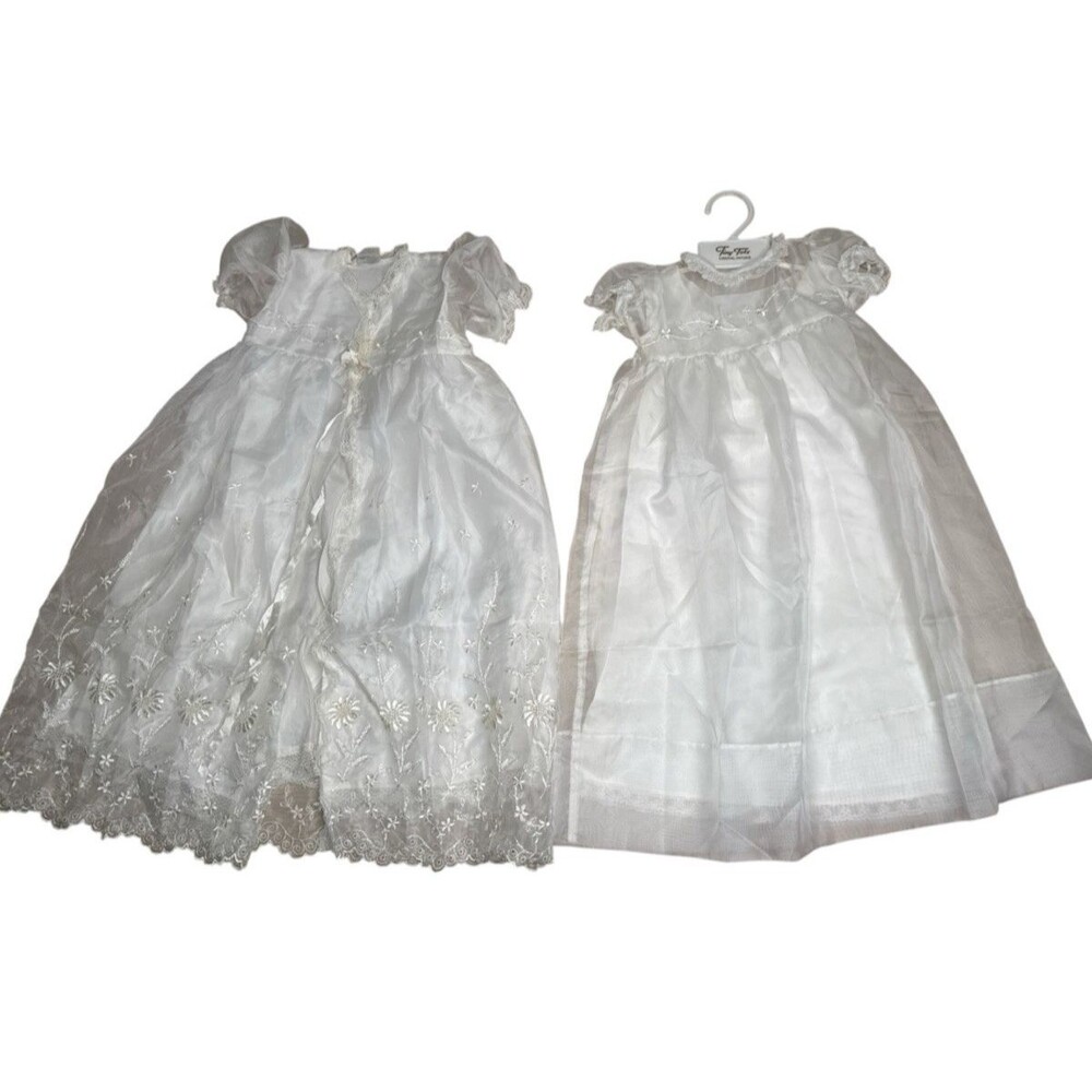 Vintage Phyllis Baby Wear Christening Gown 3 Piece White Dress Slip Coat